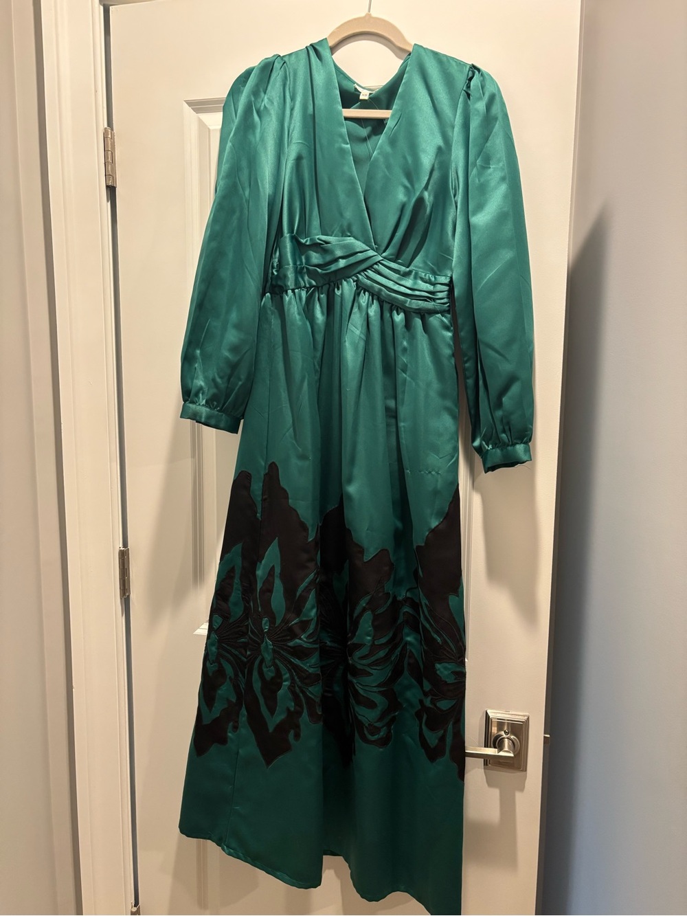 Anthropologie green Dress with Black Floral Detail